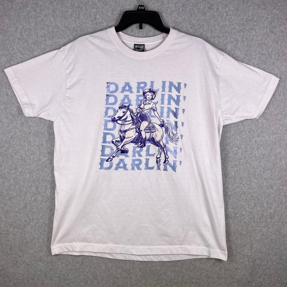 Skyland Tees Women's L White Darlin' Cowgirl Horse Western Graphic Shirt‎ Retro